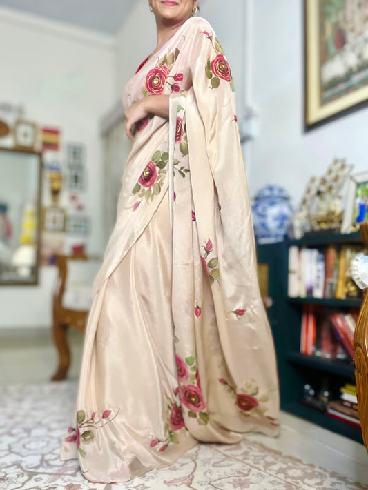 Rosé Fleur Hand-Painted Saree