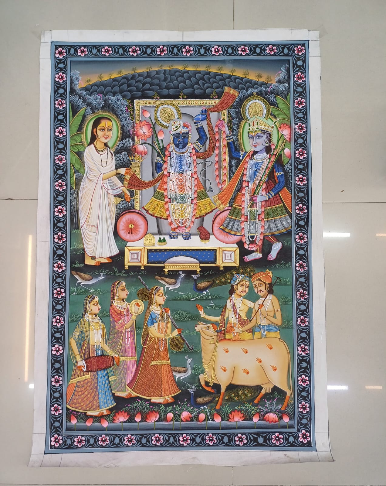 Original Shrinathji Tiri Darshan Handmade Pichwai Painting For Home Wall Decor