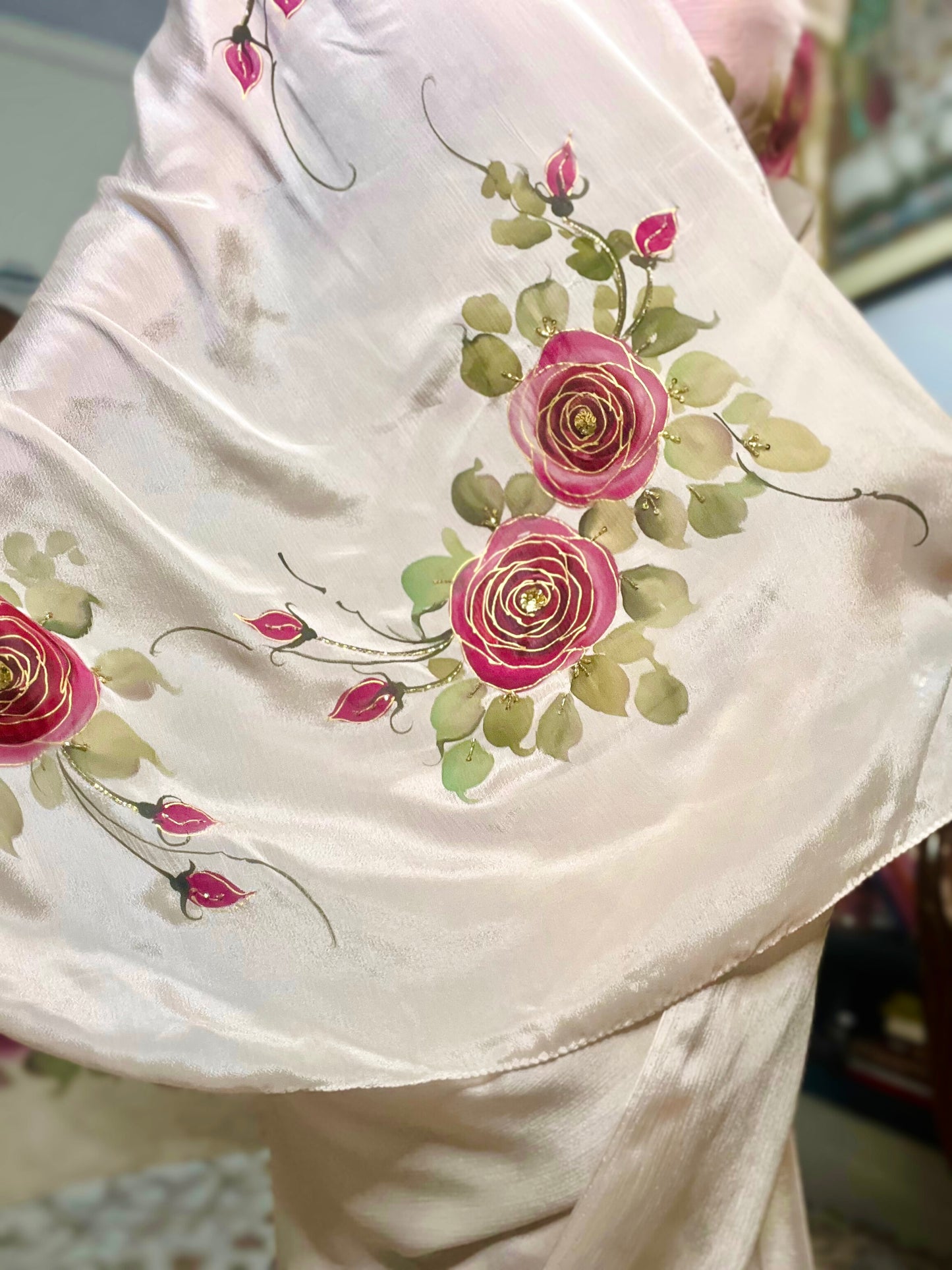 Rosé Fleur Hand-Painted Saree