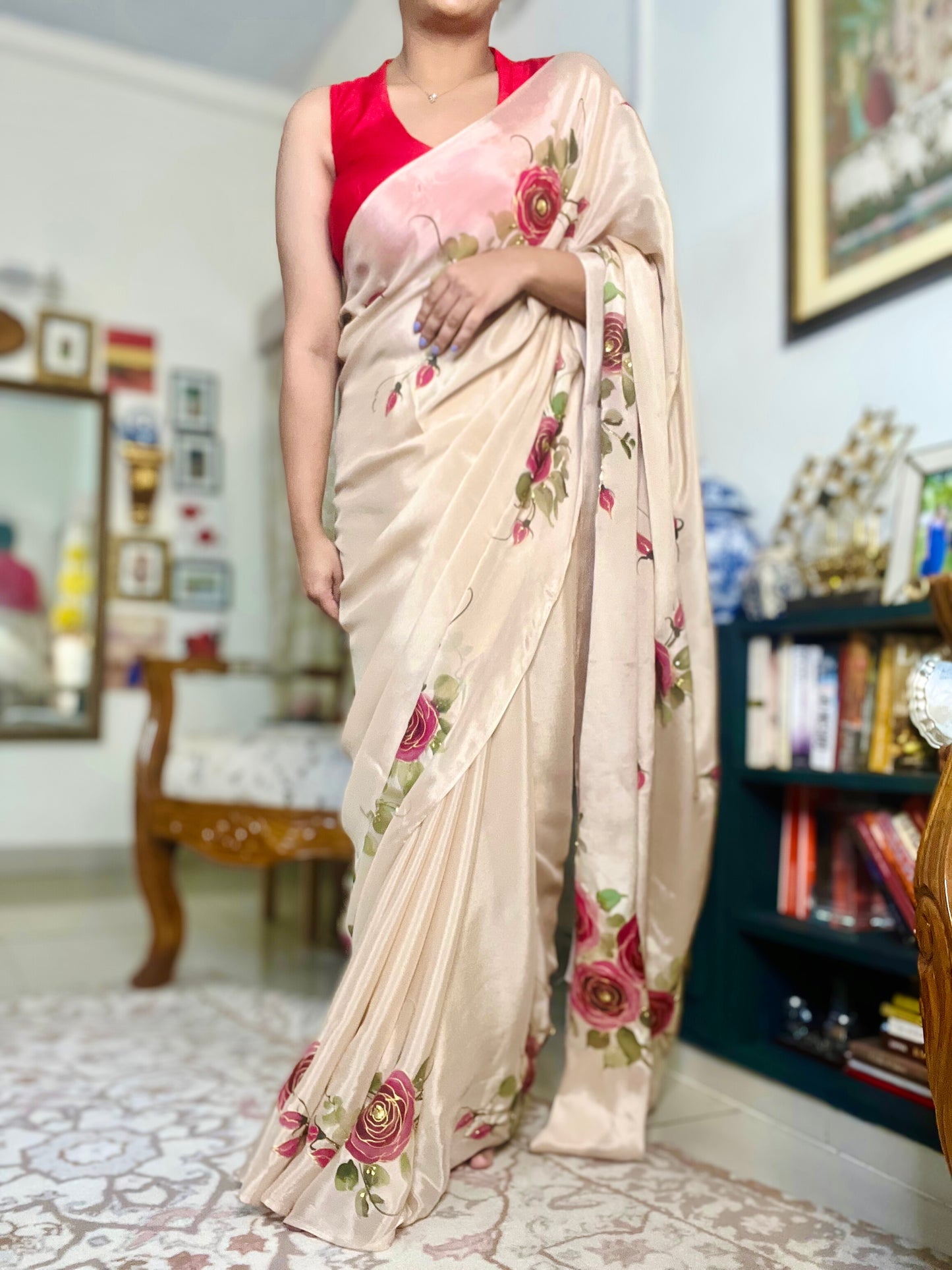 Rosé Fleur Hand-Painted Saree