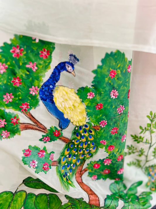 Pichwai Divine Forest of Vrindavan Saree With Hand Embroidery