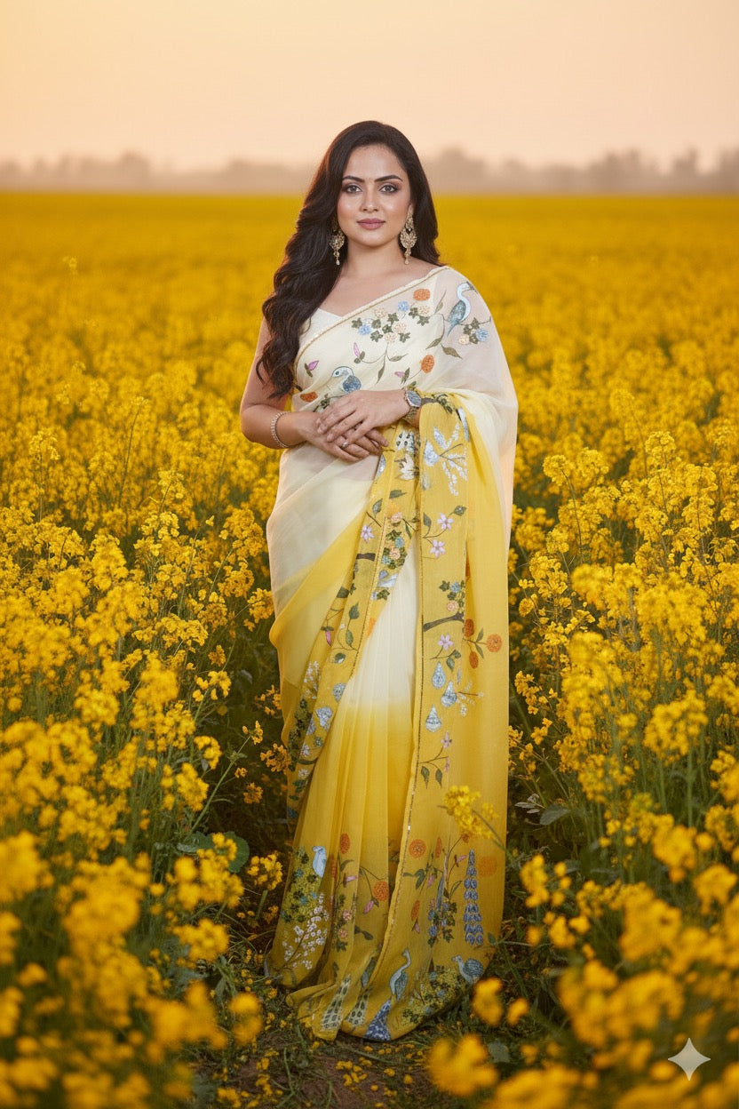 Pichwai Handpainted Saree