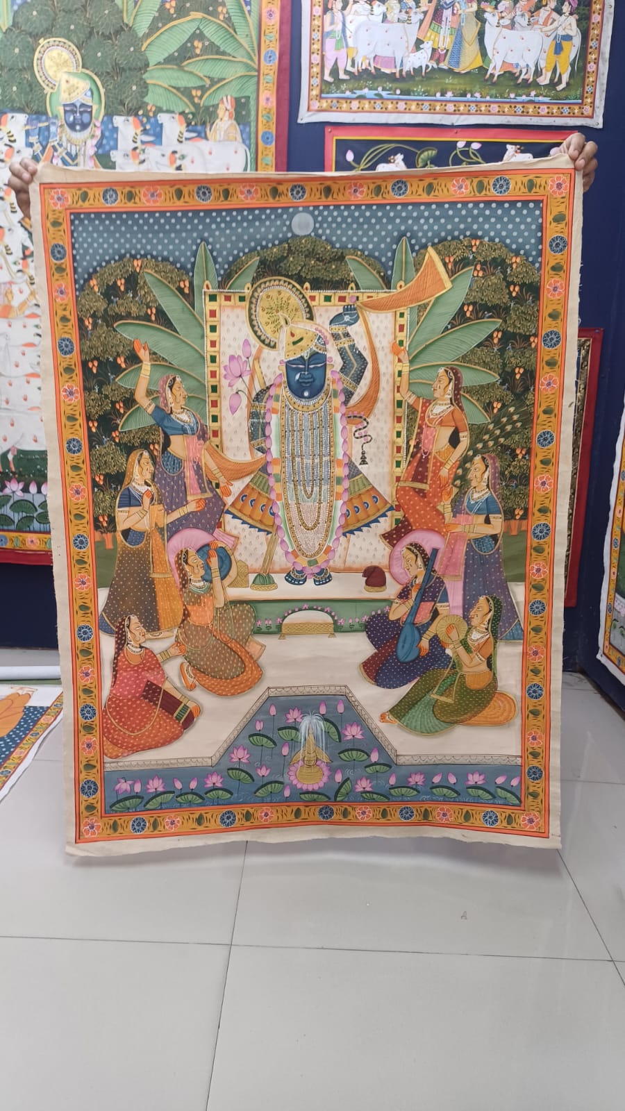 Original Shrinathji Darshan In Mayur Kutir handmade Pichwai Painting For Home Wall Decor