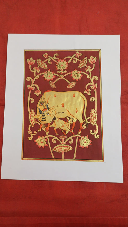 Set of 2 Cow Pichwai Handmade Paintings Home Wall Decor